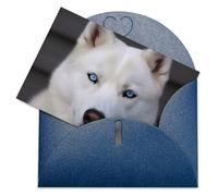 LFDSPYJE Biglietti di auguri con buste, carta perlescente Thinking of You, con occhi azzurri, biglietti di compleanno con husky, biglietti di ringraziamento vuoti per tutte le occasioni