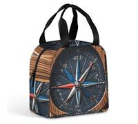 LFDSPYJE Borsa termica per il pranzo con mappa della bussola nautica, borsa termica per donne e uomini, riutilizzabile, a prova di perdite, per adulti, grande, per la preparazione dei pasti, per