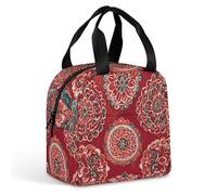 LFDSPYJE Borsa termica per il pranzo con motivi tradizionali indiani, borsa termica per donne e uomini, riutilizzabile, a prova di perdite, per adulti, grande, per la preparazione dei pasti, per