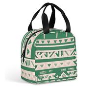 LFDSPYJE Borsa termica per il pranzo con stagione azteca, verde e bianco, con frange, per donne e uomini, riutilizzabile, a prova di perdite, per adulti, grande, per la preparazione dei pasti, per