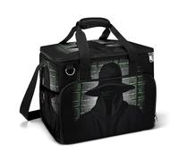 LFDSPYJE Borsa termica termica per il pranzo con tasca laterale, cappello nero, hacker lato scuro, grande, riutilizzabile, per campeggio e spiaggia