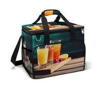 LFDSPYJE Borsa termica termica per il pranzo con tasca laterale per succo di frutta sul bordo di legno, borsa della spesa grande, riutilizzabile, per campeggio, spiaggia