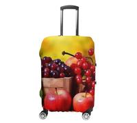 LFDSPYJE Copertura per valigie da viaggio con cerniera laterale, con foglie rosse e frutta, elastica, lavabile, antigraffio, protezione per bagagli da 48-81 cm, Autunno Foglie Rosse e Frutta, L