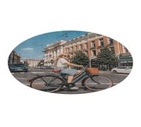 LFDSPYJE Tappeto da bagno rotondo con scritta "Lady on A Bicycle in the Street", antiscivolo, per sedia da ufficio, assorbente, lavabile, tappetino da doccia, morbido, per lavandino, soggiorno, camera