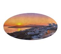 LFDSPYJE Tappeto da bagno rotondo Grecia Island Tramonto Paesaggio Tappetino antiscivolo per sedia da ufficio Tappetino da bagno assorbente tappetino da bagno lavabile tappetino da doccia morbido per