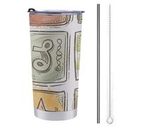 LFDSPYJE Tazza da viaggio da 590 ml, isolata, con coperchio e cannuccia, in acciaio inox, stile marrone e verde, tazza da caffè a doppia parete, riutilizzabile, per donne e uomini