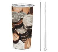 LFDSPYJE Tazza da viaggio in acciaio inox da 590 ml, con isolamento a moneta, doppia parete, tazza da caffè sottovuoto con coperchio con paglia, spazzola per la pulizia, bottiglia termica per auto per