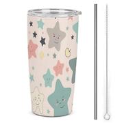LFDSPYJE Tazza da viaggio in acciaio inox da 590 ml con stelle carine e isolamento a doppia parete tazza da caffè sottovuoto con coperchio con cannuccia spazzola per la pulizia dell'acqua termica per