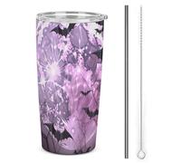 LFDSPYJE Tazza da viaggio in acciaio inox da 590 ml, tazza da viaggio con luna viola, tazza da caffè a doppia parete sottovuoto con coperchio con paglia, spazzola per la pulizia, bottiglia termica per