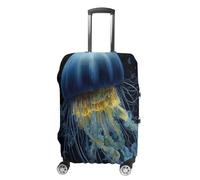 LFDSYEOQ Copertura per bagagli da viaggio con meduse blu e oro, elastica, lavabile, adatta per bagagli da 45 a 81 cm, Medusa blu e oro, XL