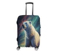 LFDSYEOQ Copertura per bagagli da viaggio con pupazzo di neve sulla spiaggia, elastica, lavabile, adatta per bagagli da 45,7 a 81,7 cm, Orso polare Northern Lights, L