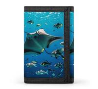 LFDSYEOQ Grazioso portafoglio piccolo con fragole per donne e uomini, portafogli a tre pieghe, porta carte di credito, pochette da donna, Manta Ray e Pesci, Taglia unica, Casual