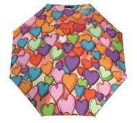 LFDSYEOQ Ombrello Pieghevole Leggero con Motivo a Cuore Colorato, Ombrello da Viaggio Automatico con Copertura, Motivo a Cuore Colorato