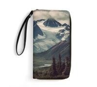 LFDSYEOQ Portafoglio sottile astratto stagionale verde floreale per donne uomini portafoglio in pelle, porta carte di credito, pochette da donna, disponibile in diversi stili, Montagne dell'Alaska,