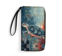 LFDSYEOQ Portafoglio sottile con tartarughe e coralli, da donna, in pelle, con porta carte di credito, pochette da donna, disponibile in diversi stili, Tartarughe e Coralli, 19.7x10.5cm, Casual