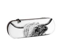 LfearTesa Astuccio rigido per matite, cancelleria, organizer, astuccio in pelle per matite e penne e trousse per il trucco, ritratto di una mucca delle Highlands