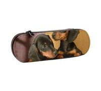 LfearTesa Astuccio rigido per matite, cancelleria, organizer, astuccio in pelle per matite e penne e trousse per trucchi, cuccioli di bassotto, animali domestici, cani, bassotti di piccola taglia