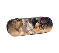 LfearTesa Astuccio rigido per matite, cancelleria, organizer, astuccio in pelle per matite e penne e trousse per il trucco, cavallo che corre nel deserto