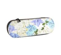 LfearTesa Astuccio rigido per matite, cancelleria, organizer, astuccio in pelle per matite e penne e trousse per trucchi, fiori, ortensia, bianco, blu navy, sfumato