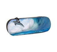 LfearTesa Astuccio rigido per matite, cancelleria, organizer, astuccio in pelle per matite e penne e trousse per il trucco, quattro delfini nel mare delle balene