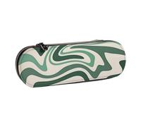 LfearTesa Astuccio rigido per matite, cancelleria, organizer, astuccio in pelle per matite e penne e trousse per trucchi, stile estetica anni '70, astratto, ondulato, a spirale, verde salvia
