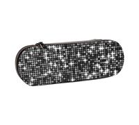 LfearTesa Astuccio rigido per matite, cancelleria, organizer, astuccio in pelle per matite e penne e trousse per il trucco, motivo elegante scintillante con paillettes nere e argento