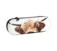 LfearTesa Astuccio rigido per matite, cancelleria, organizer, astuccio in pelle per matite e penne e trousse per il trucco, ritratto di mucca delle Highlands
