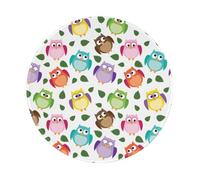 LfearTesa Modello di gufo con foglie chiuse, occhi incrociati, divertente, umoristico, comico, artistico, tappetino per mouse rotondo da 8 pollici, base in gomma antiscivolo impermeabile