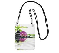 LfearTesa Piccola borsa a tracolla, porta cellulare, borsa a tracolla, benessere asiatico con pietre per massaggio Zen, orchidea viola,Nero