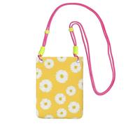 LfearTesa Piccola borsa a tracolla, porta cellulare, portamonete, borsa a tracolla, bianco, aster, margherita, giallo,Fucsia