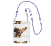 LfearTesa Piccola borsa a tracolla, porta cellulare, portamonete, borsa a tracolla, cucciolo di Russian Toy Terrier su sfondo bianco,Viola