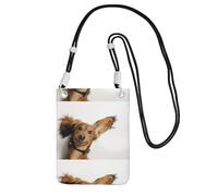 LfearTesa Piccola borsa a tracolla, porta cellulare, portamonete, borsa a tracolla, cucciolo di Russian Toy Terrier su sfondo bianco,Nero