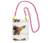 LfearTesa Piccola borsa a tracolla, porta cellulare, portamonete, borsa a tracolla, cucciolo di Russian Toy Terrier su sfondo bianco,Fucsia