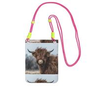 LfearTesa Piccola borsa a tracolla, porta cellulare, portamonete, borsa a tracolla, mucca delle Highlands, fauna selvatica scozzese,Fucsia