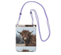 LfearTesa Piccola borsa a tracolla, porta cellulare, portamonete, borsa a tracolla, mucca delle Highlands, fauna selvatica scozzese,Viola