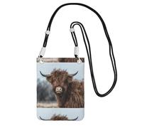 LfearTesa Piccola borsa a tracolla, porta cellulare, portamonete, borsa a tracolla, mucca delle Highlands, fauna selvatica scozzese,Nero