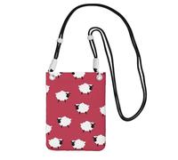 LfearTesa Piccola borsa a tracolla, porta cellulare, portamonete, borsa a tracolla, simpatico cartone animato di pecora bianca e rossa stampata,Nero