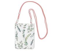 LfearTesa Piccola borsa a tracolla, porta cellulare, portamonete, borsa a tracolla, stampata con ramoscelli di verde naturale bianco,Rosa