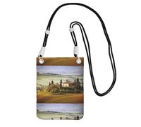 LfearTesa Piccola borsa a tracolla, porta cellulare, portamonete, borsa a tracolla, Toscana vista dalla pietra, antico borgo di Montepulciano, Italia, in una giornata nuvolosa, natura,Nero
