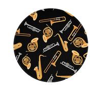 LfearTesa Sassofono Trombone Musica Nero, Tappetino per mouse rotondo da 8 pollici, Tappetino per mouse con base in gomma antiscivolo impermeabile