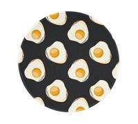 LfearTesa Tappetino per mouse rotondo da 8 pollici con motivo a uova fritte e cibo scuro, base in gomma antiscivolo impermeabile