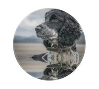 LfearTesa Tappetino per mouse rotondo da 8 pollici, con orecchie grandi e arricciate, motivo Cocker Spaniel inglese, nero, base in gomma antiscivolo impermeabile.