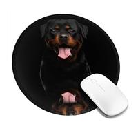 LfearTesa Tappetino per mouse rotondo da 8 pollici con stampa di un ritratto di cane Rottweiler, base in gomma antiscivolo impermeabile.