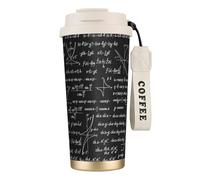 LfearTesa Tazza da viaggio ecologica in acciaio inossidabile 316, da parete, da viaggio, per auto, da caffè, con cordino, modelli matematici e calcoli,Bianco