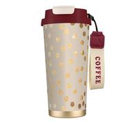 LfearTesa Tazza da viaggio ecologica in acciaio inossidabile 316, da parete, per ufficio, da viaggio, per auto, con cordino, pois beige e glitter oro,Rosso