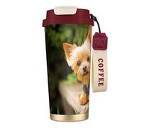 LfearTesa Tazza da viaggio ecologica in acciaio inossidabile 316, da parete, per ufficio, da viaggio, per auto, con cordino, motivo: Yorkshire Terrier, motivo: Bokeh, simpatici cani da parete,Rosso