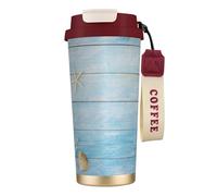 LfearTesa Tazza da viaggio ecologica in acciaio inossidabile 316, da parete, per ufficio, da viaggio, per auto, con cordino, motivo: stella marina, stile nautico vintage,Rosso