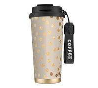LfearTesa Tazza da viaggio ecologica in acciaio inossidabile 316, da parete, per ufficio, da viaggio, per auto, con cordino, pois beige e glitter oro,Nero