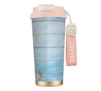 LfearTesa Tazza da viaggio ecologica in acciaio inossidabile 316, da parete, per ufficio, da viaggio, per auto, con cordino, motivo: stella marina, stile nautico vintage,Rosa