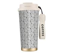 LfearTesa Tazza da viaggio ecologica in acciaio inossidabile 316, da parete, per ufficio, da viaggio, per auto, con cordino, motivo geometrico a forma di pecora, nero, bianco e grigio,Bianco